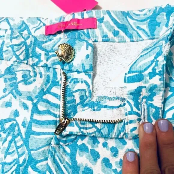 LILLY PULITZER PALMITA STRETCH SHORTS SUCCULENT BLUE SHELL BUTTON SIZE 00 NEW